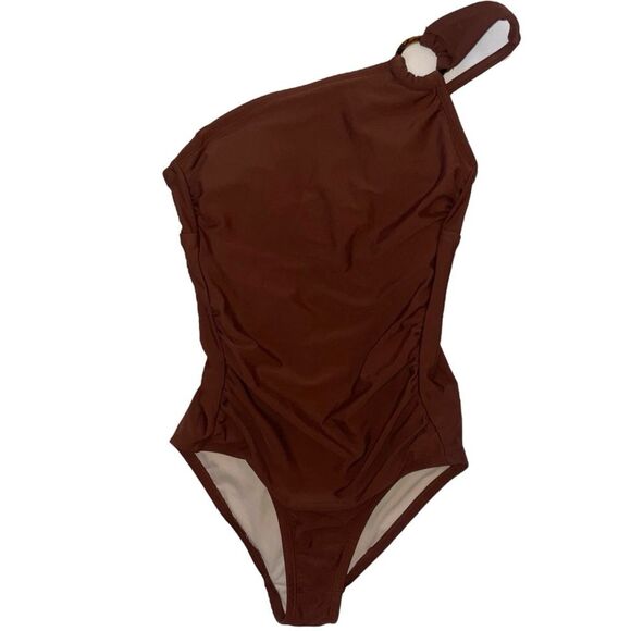Kona Sol Asymmetric One Piece Brown swimsuit Size XS - Picture 6 of 12